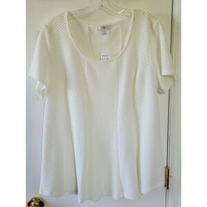 Roz & Ali Top 1X White Shortsleeve Knit Textured Pullover Stretch Classic